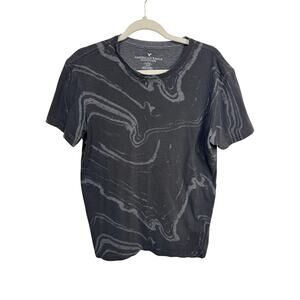 American Eagle Men’s Classic Fit Swirl Graphic‎ T-Shirt Black Gray Marble Medium